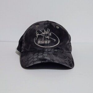 Rocky Mountain Elk Foundation RMEF Cap/Hat Adjustable Black Snakeskin-Gray Logo